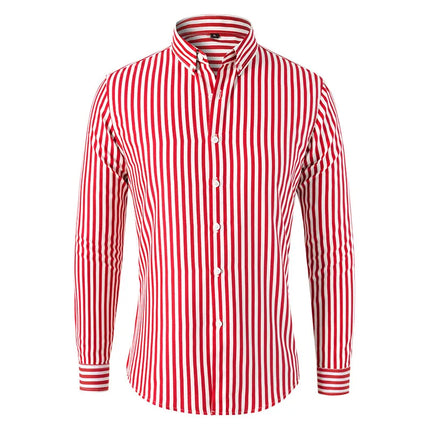 Slim Fit Men's Striped Long Sleeve Shirt Casual Fashion Business Outerwear Autumn New Style Machine Washable Polyester Fiber
