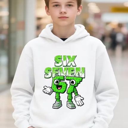 Boy Fleece Hooded Sweatshirt Autumn Six Seven 67 Number Print Children's Hoodies Kid Casual Fashion Current Long Sleeve Top
