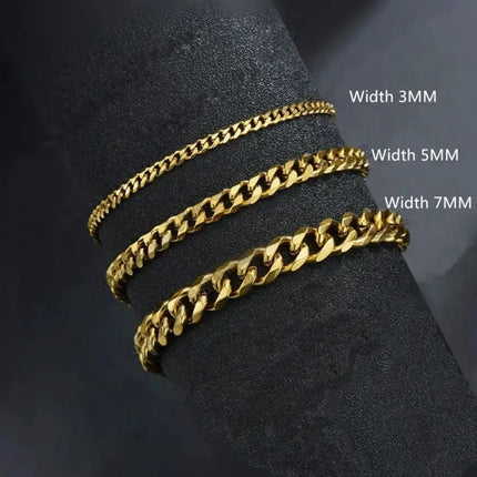 Trendy Cuban Chain Bracelet 3/5/7mm Width Classic Stainless Steel Bracelet for Men Women Jewelry Party Gift