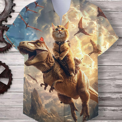 Men's Cat Graphics Shirts Short Sleeved Button Down Lapel Shirt For Summer Oversized Tops Vacation Casual Hawaiian Shirts