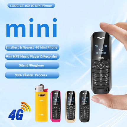 Super Mini Phone J60 4G Network Mobile Phone Wireless Bluetooth Keyboard Pocket Cellphone Alarm Clock SOS MP3 Player Recorder