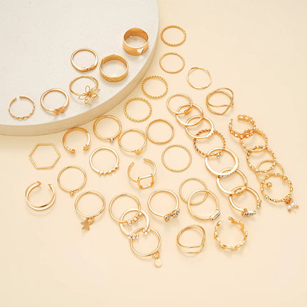 66 Pcs/Set Fashion Boho Gold Color Butterfly Love Earrings Ring Jewelry Set For Women Daily Vacation Wearing Gifts New 2024