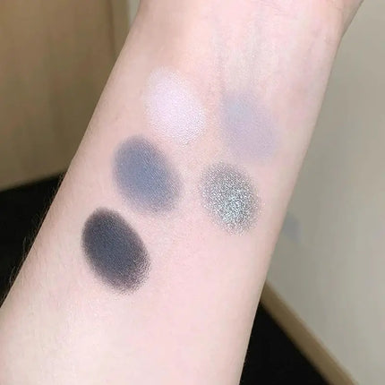 5-Color Punk Smokey Eye Makeup Eyeshadow Palette Silvery White Cement Gray Dark Black Matte & Shimmer Lasting Party Makeup