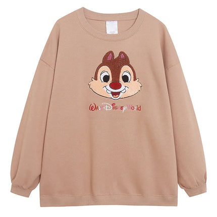 Disney World Disneyland Embroidery Sweatshirt Women Casual Fleece Jumper Mickey Daisy Duck Cartoon Loose Pullover Top O Neck