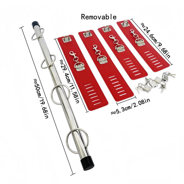 BDSM Bondage Adjustable Handcuffs & Ankle Cuffs with Stainless Steel Spreader Bar Open Legs PU Leather Set for Couple Sex Games