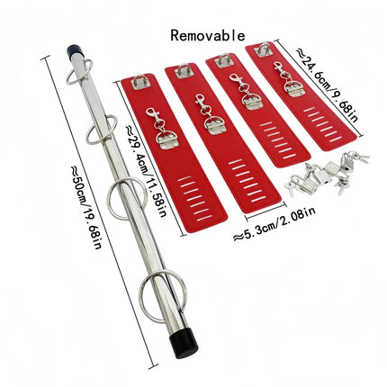BDSM Bondage Adjustable Handcuffs & Ankle Cuffs with Stainless Steel Spreader Open Legs Pu Leather Set for Couple Sex Games