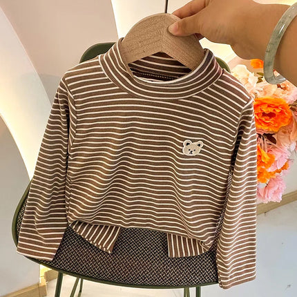 Children's Autumn Winter Clothing Long Sleeve T-shirt Striped Turtleneck Toddler Boys Girls Tops Fashion Undershirt