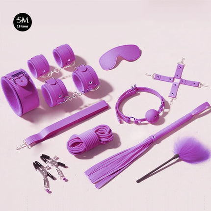 Sex Toys BDSM Bondage Kits Genuine Leather Restraint Set Handcuffs Collar Gag Vibrators Sex Toys For Women Couples Adult Games