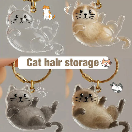 Cat Hair Memorial Storage Keychain Cat Fur Container Pets Cat Fur Collector Capsule Keyring Kitty Hair Hanging Pendants