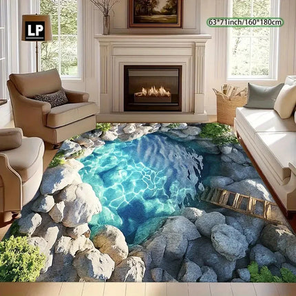 3D Fish Pond Carpet Living Room Children's Room Carpet Kitchen Carpet Floor Carpet Home Bathroom Carpet Angler Enthusiast