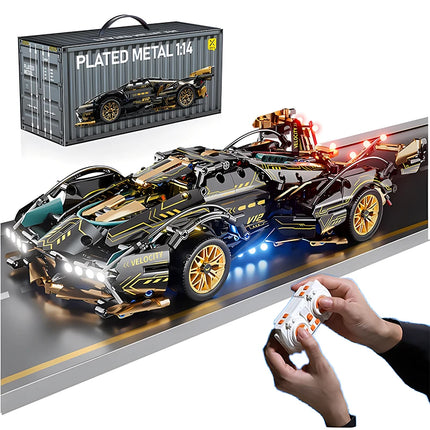 Black V12 Block Roadster RC Tech Racer 1:14DIY Roadster building block assembly Block car toy birthday gift （1280+granule）