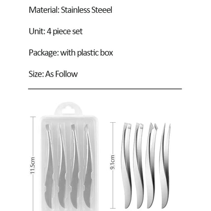 4 pcs/set New Arrival Professional Stainless Steel Tweezer Eyebrow Face Nose Hair Clip Remover Tool Clip