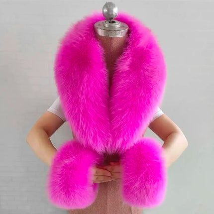 Winter Natural Fox Fur Scarf And Cuff Set Women Jacket Fur Collar Authentic Neck Warm Scarves Luxury Fluffy Fox Fur Shawl