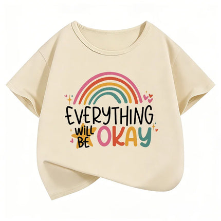 Everything Will Be Ok Rainbow Design Print T-Shirts Sweet Kids Children's T-shirt Boys Girls Summer Spring Casual Top Tee Shirt