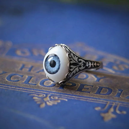 2024 New Creative Cat's Eye Alloy Casting Rings for Men Tiktok Europe and America Gothic Rock All-around Eyeball Simple Jewelry