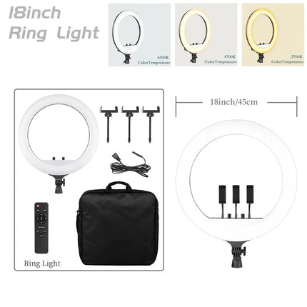 SH Ring Light 18inch Kit 36W 6500K Professional LED Control Stand Phone Holder Tube  Bag for Tattoo Lash Extension Barber Light