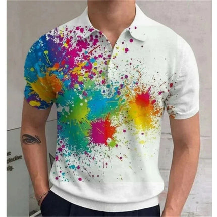 Summer Vibrant Pattern Digital Printing Casual Button Up Men's Short-sleeved Fashion Polo Shirt Comfortable Commuting Wear