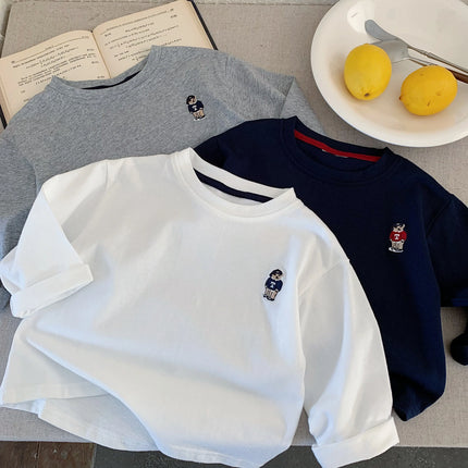 Children's T-shirt Spring Boys and Girls Striped Bear Base Shirt Baby Versatile Long Sleeve T-shirt Trendy