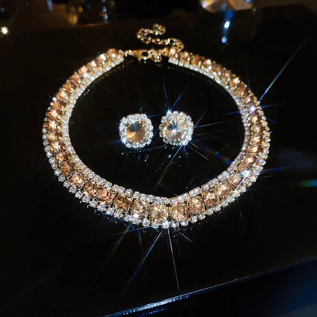 Women's Rhinestone Decorated Necklace & EarringsTrendy Jewelry Set Fashionable Accessories for Party & Daily Clothing Decor
