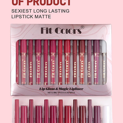 Matte Lip Gloss & Lipliner Pen Set Makeup Women Gift 24h Long-lasting Waterproof Non Stick Cup Mirror Lipstick Sexy Lips Makeup