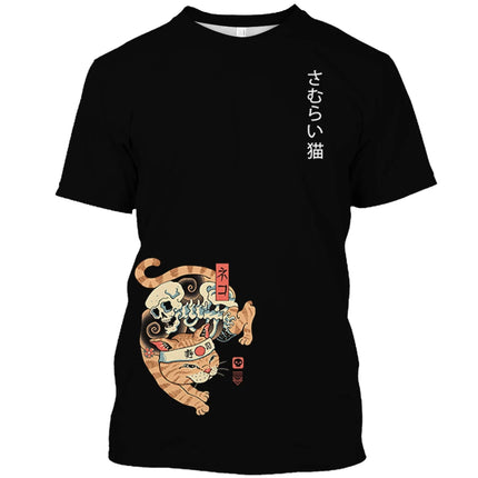 Japanese Samurai Cat Print T Shirt For Men Casual Simplicity O-neck Short Sleeve Fashion Trend Harajuku Streetwear Oversized Top