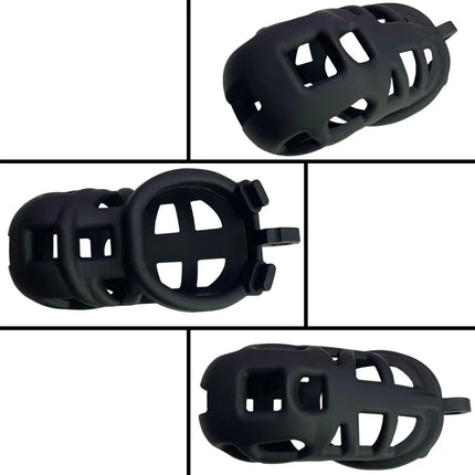 Black or Pink Male Penis Cage Chastity Cage Lock Device w/4 Rings Virginity Device 5 Sizes