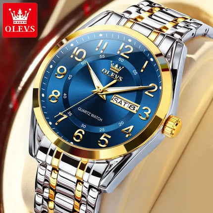 OLEVS Men's Watches Top Brand Luxury Original Quartz Watch for Men Stainless Steel Waterproof Luminous Date Week Business Watches