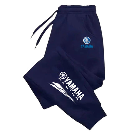Yamaha logo letter printed multifunctional drawstring casual pants for men, loose straight leg sports pants