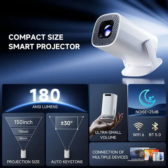 2026 Smart Mini Projector Android 14 WiFi6 BT 5.0 Support 4K 1280*720P Smart Home Cinema Outdoor Portable Projector