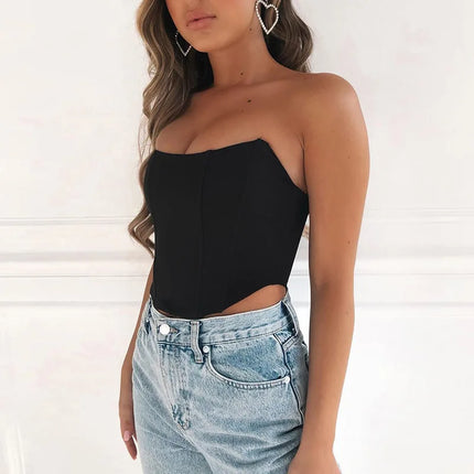 Sleeveless Off-Shoulder Velvet Fashion Sexy Corset Crop Top Vest Women's Underwear Backless Bustier Top Solid
