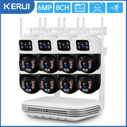KERUI 6MP Full HD 8CH Wireless NVR Security WIFI IP Dual Lens Camera System Kit Outdoor Surveillance CCTV Audio Video Recorder