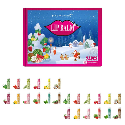 24PCS/ box 12 kinds of flower and fruit lip balm set Gift Natural fragrance moisturizing exfoliating and brightening lip color