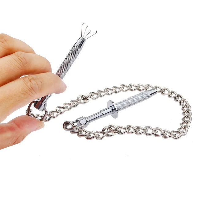 Adjustable Metal Nipple and Labia Clamps with Chain Plunger Style BDSM Bondage Gear for Couples Sensory Play
