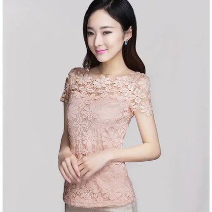 Plus Size Women  Lace  Blouse Shirt Casual Solid Hollow Women Clothing Top