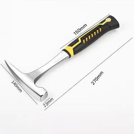 1pc High Carbon Steel Rock Pick Hammer, All-Steel Geological Claw Hammer with Non-Slip Rubber Handle, Brushed Finish