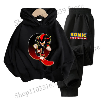 Sonics Hooded Sweatshirt Sets Anime Long Sleeves Pants Suit Boy Cartoon Hoodie Pants Set Kids Sports Tops Spring Autumn Clothes