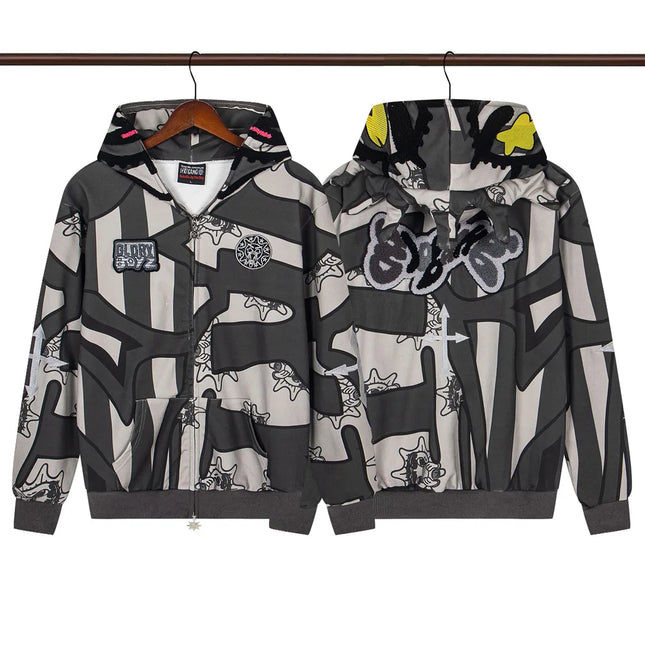 Glo Gang The Glory Full Zip Hoodie Camouflage Cardigan Men Women 1:1 Best Quality Oversize Hooded