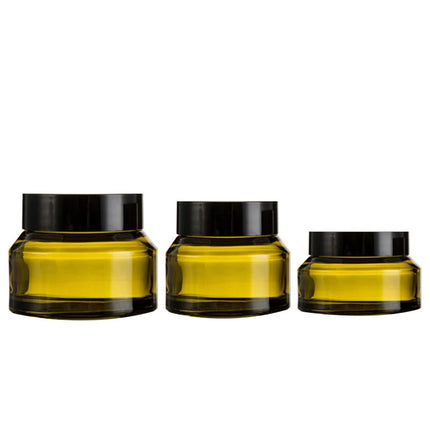 10pcs15/30/50g Empty Face Cream Jar Eye Shadow Cream Jar Olive Green/Brown Glass Portable Refillable Bottle Cosmetic Container
