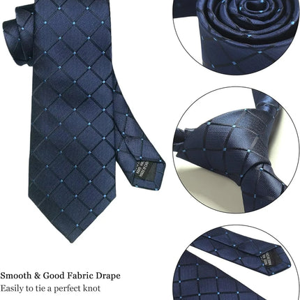Classic 100% Silk Men's Ties In Gift box 8cm Plaid Dot Striped Business Necktie Handkerchief Cufflinks Wedding Party Tie Set