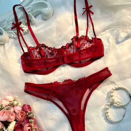 Round Up Night Beautiful Sexy Women 2 Piece Floral Embroidery Underwear Sexy Erotic Lingerie Underwear Lenceria Sexy Sets