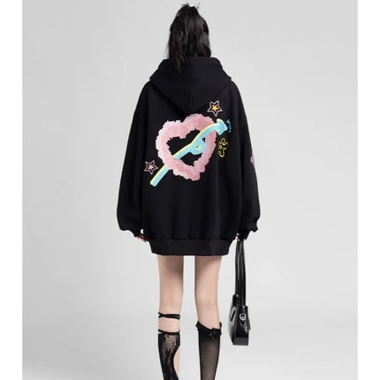 Fashion Zip Up Hoodies Women Autumn Long Sleeve Cartoon Tops Loose Hood Shirt Harajuku Y2K Clothes Female Sweatshirt Jacket