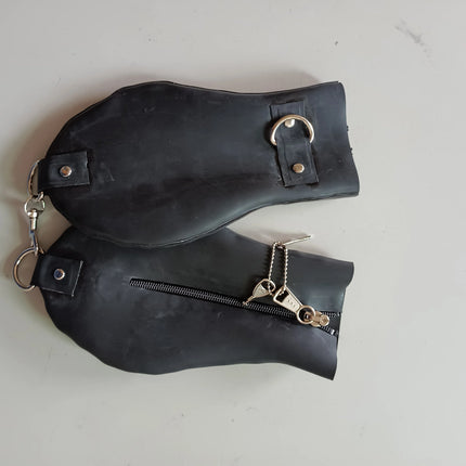 Latex Fetish Hand Bondage Boxing Gloves w/o Finger  Tight Clasp Iron Ring  Lockable  Zipper Available