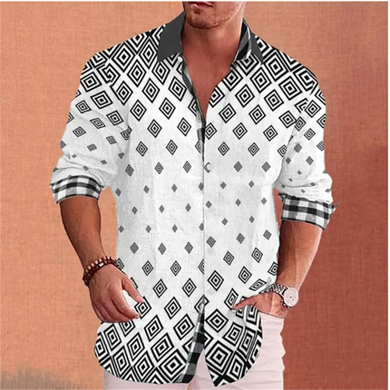 3D printed poker print, high-quality and comfortable men's boutique fashion long-sleeved shirt, trendy printed men's shirt