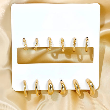 Metallic C Shape Textured Hoop Earrings Vintage Twist Women Accessories