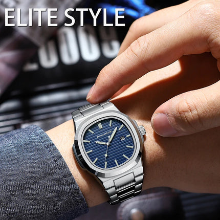 2025 New luxury military man watch square waterproof bright Date week men watch stainless steel Quartz men watches Reloj + box