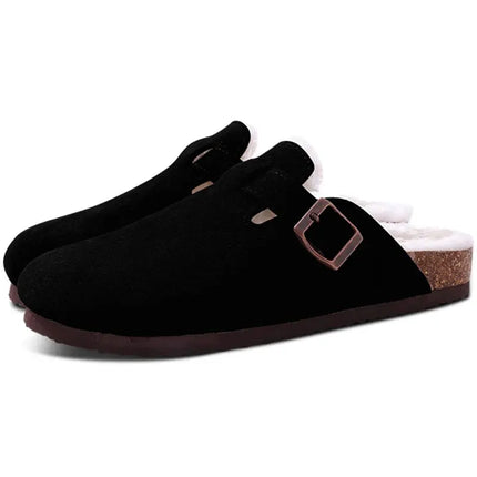 Kidmi New Women Clogs Men Clogs Suede Slippers Fashion Cork Footbed Leather Slippers Classic Mules Soft Antiskid House Slippers