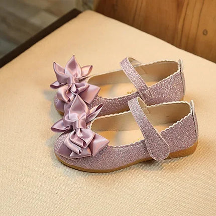 Girls Leather Shoes for Toddlers Kids Big Children Flats Glitter with Bow-knot Princess Sweet Bling Dress Shoes for Dance Party