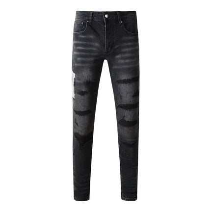 Fashion Americans Brands Men's Jeans Luxury Streetwear Holes Long Trousers Quality Male Stretch Slim Pants Skinny Trousers