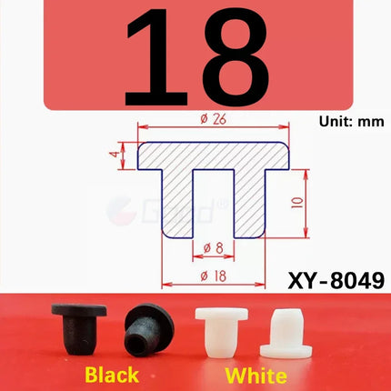 Black T-shaped silicone plug rubber hole cover dust-proof sealing, shock-absorbing foot pad  A-6.8mm~68.6mm