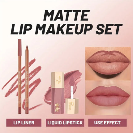 Lip Liner Pencil and Lip Gloss Combo, Velvet Finish Nude Lip Color, Waterproof Non Transfer Non Stick Cup, Long Wear Moisturizin